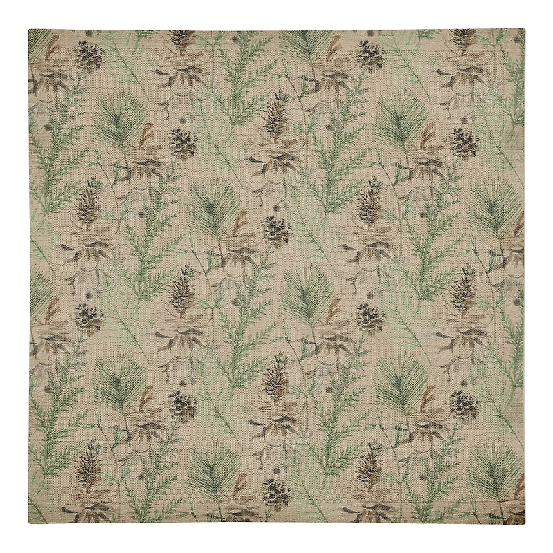 Pine Cones & Greenery on Brown Cotton Twill Napkin