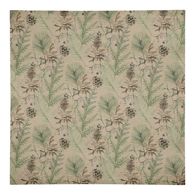 Pine Cones & Greenery on Brown Cotton Twill Napkin