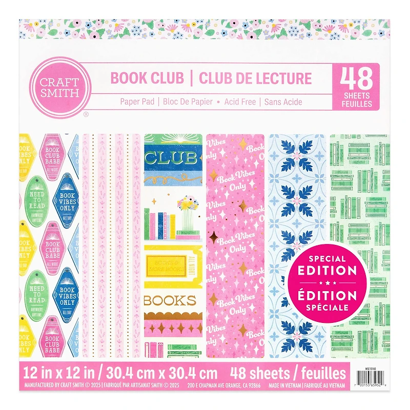 Craft Smith 12" x 12" Book Club Paper Pad, 48 Sheets
