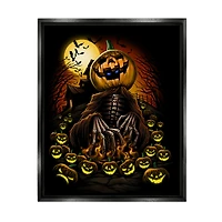 Stupell Industries Spooky Pumpkin Skeleton Haunted Woods Framed Floater Canvas Wall Art