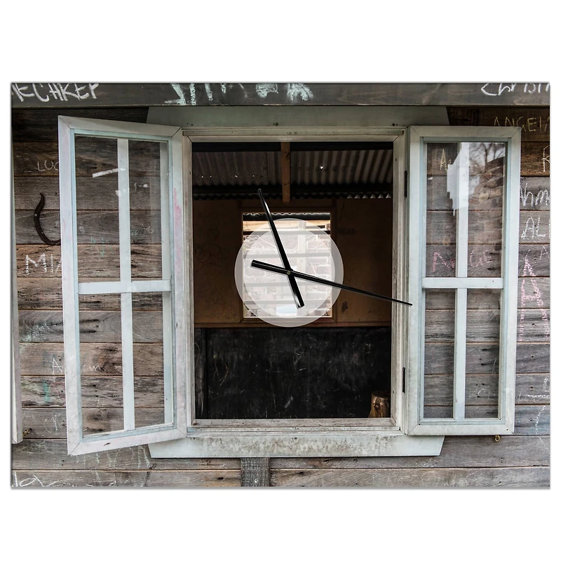 Designart Wooden Walls & Windows Farmhouse Wall Clock
