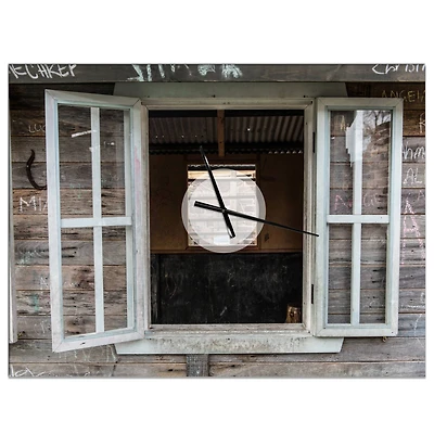 Designart Wooden Walls & Windows Farmhouse Wall Clock