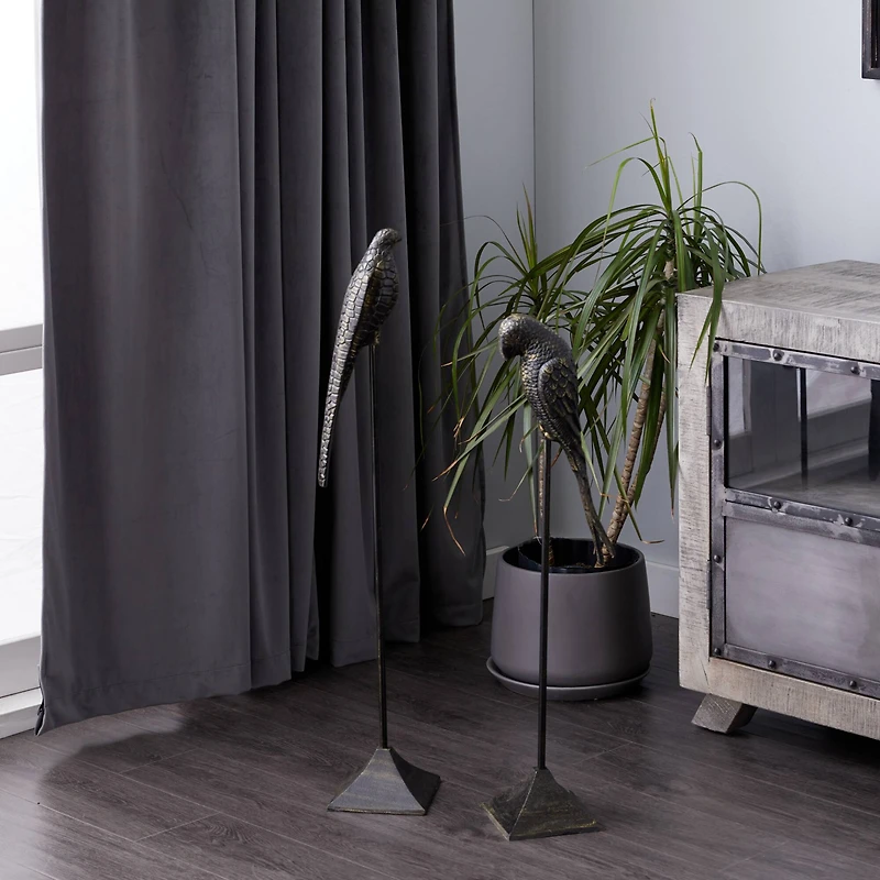 Set of 2 Black Aluminum Traditional Bird Sculpture, 29", 35"