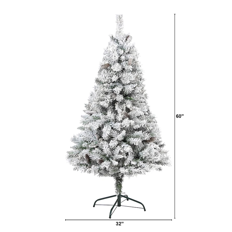 5ft. Unlit Flocked White River Mountain Pine & Pinecones Artificial Christmas Tree