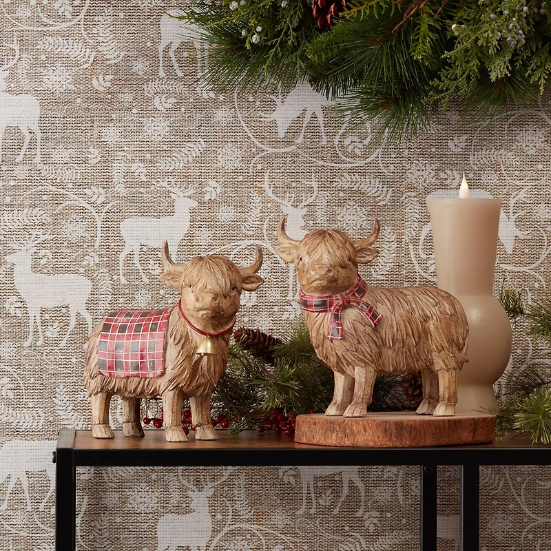 7.75" Winter Highland Cow Figurines Set