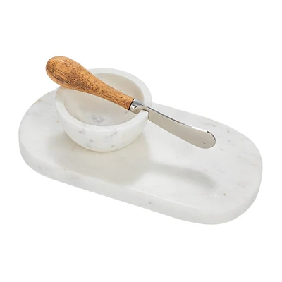 Hello Honey® White Marble Cheese Board Set with Bowl & Knife