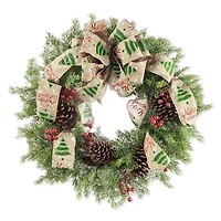 Glitzhome® 24" Cypress Leaves & Pinecone Wreath with Ribbon & Bow