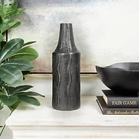 14" Black Metal Snakeskin Inspired Vase with Dimensional Wavy Accents