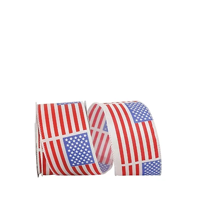 JAM Paper 2.5" x 10yd. Red, White & Blue Flag Stripe & Stars Wired Ribbon