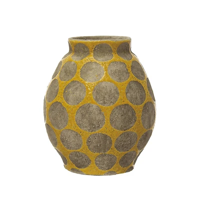 Hello Honey® 9'' Yellow Terra Cotta Vase with Wax Relief Dots