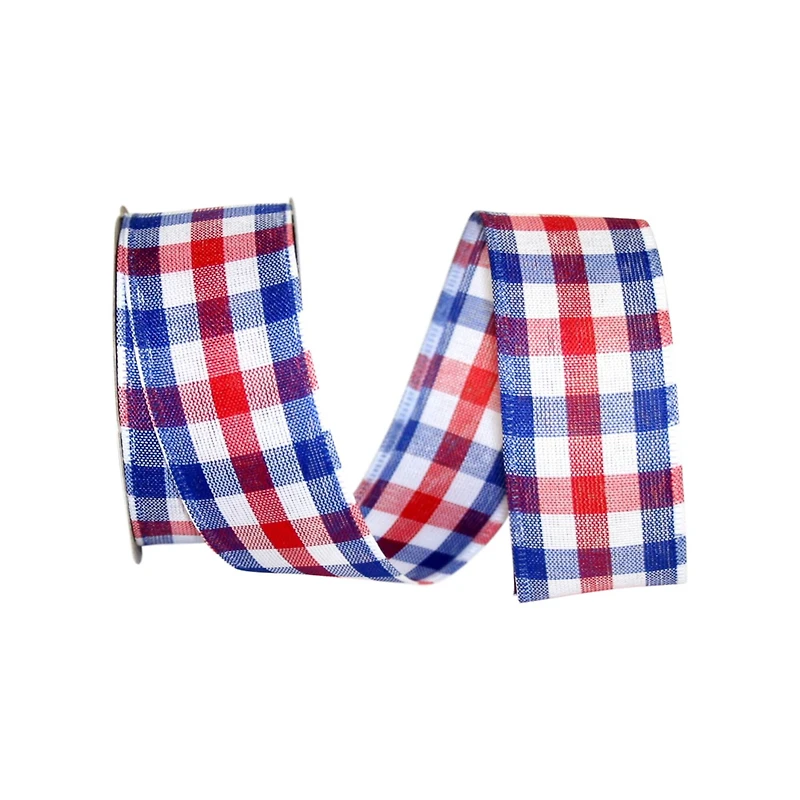 JAM Paper 1.5" x 10yd. Americana Check Wired Ribbon