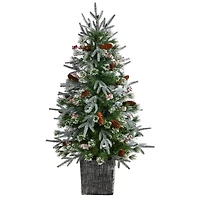 4ft. Pre-Lit Frosted Artificial Christmas Tree in Decorative Planter, White LED Lights