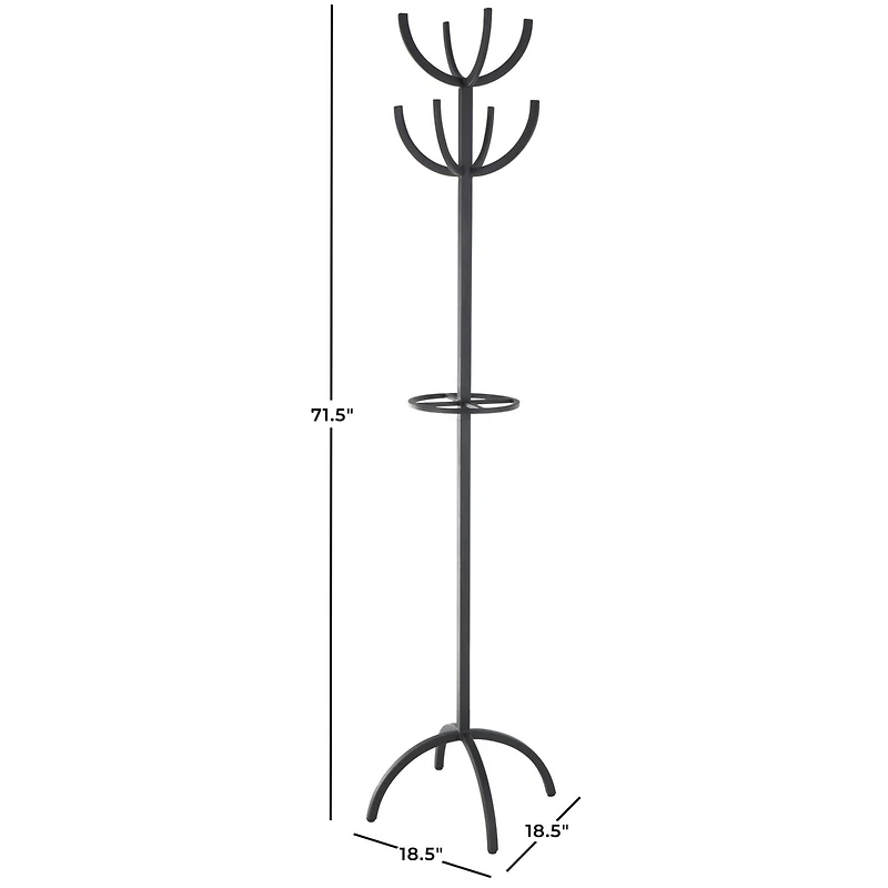 72" Black Metal 8 Hook Coat Rack with Ached Legs