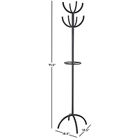 72" Black Metal 8 Hook Coat Rack with Ached Legs