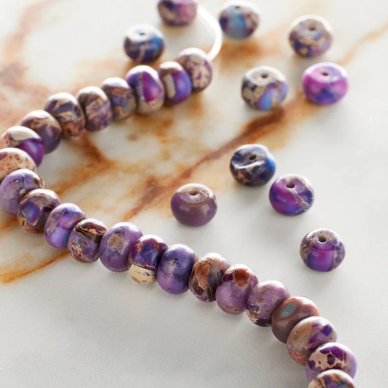 12 Pack:  Amethyst Serpentine Rondelle Beads, 6mm by Bead Landing™