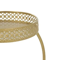 20" Gold Metal Curved Folding 3 Tier Plantstand with Floral & Scroll Patterns