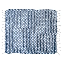 Hello Honey® Blue & Cream Printed Cotton Throw Blanket with Braided Pom Pom Tassels