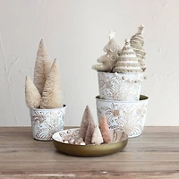 Hello Honey® White & Gold Finish Enameled Metal Planters Set with Floral Design