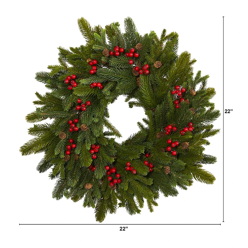 22" Pine, Pinecone & Berry Artificial Wreath