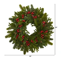 22" Pine, Pinecone & Berry Artificial Wreath