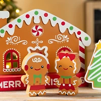 Glitzhome® Set of 4 Wooden Christmas Gingerbread House Table Decor