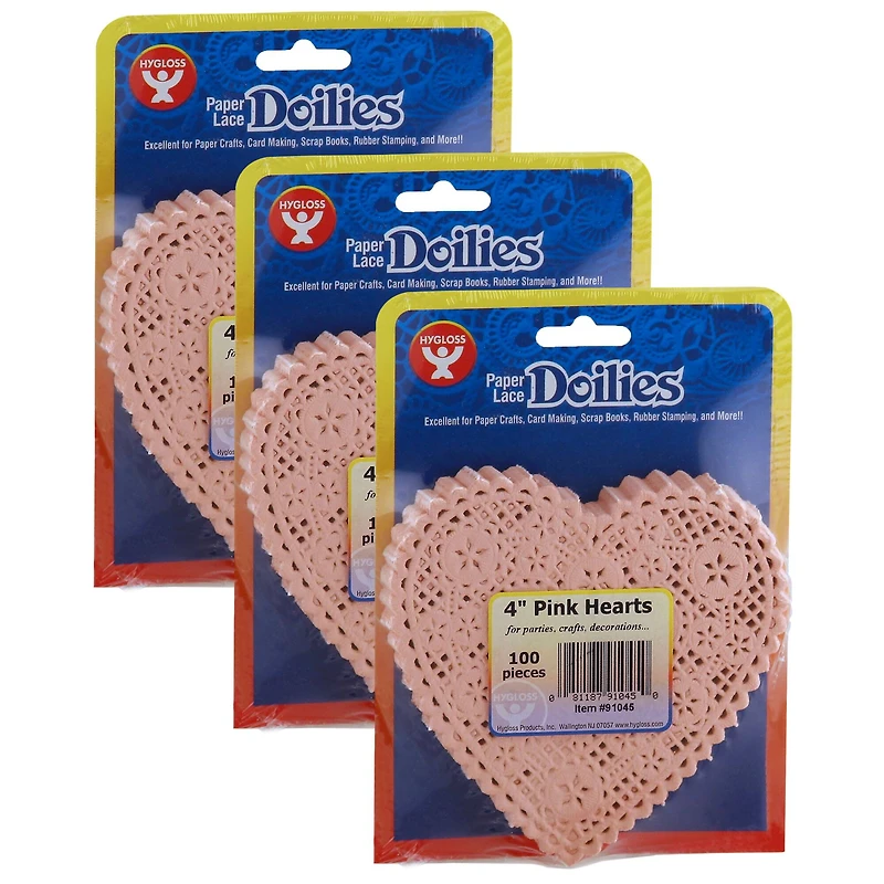Hygloss® 4" Pink Heart Doilies, 3 Packs of 100