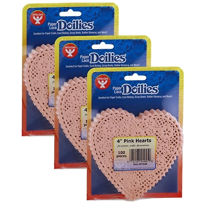 Hygloss® 4" Pink Heart Doilies, 3 Packs of 100
