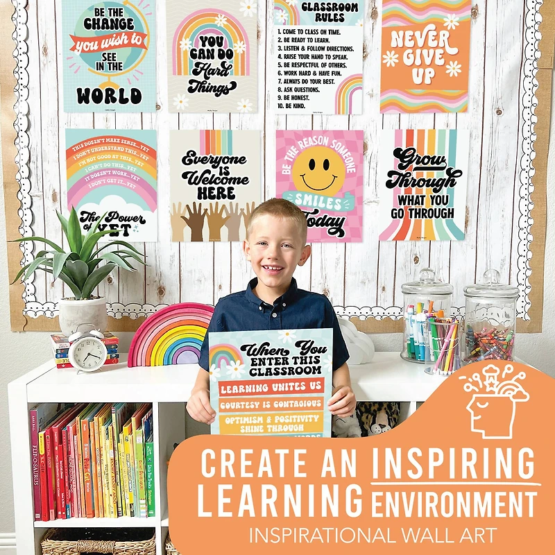 Hadley Designs 11" x 14" Retro Growth Mindset Classroom Décor Posters Set