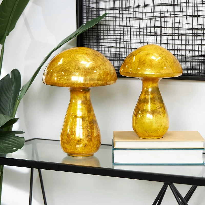 Gold Glass Mushroom Weathered Sculpture Set