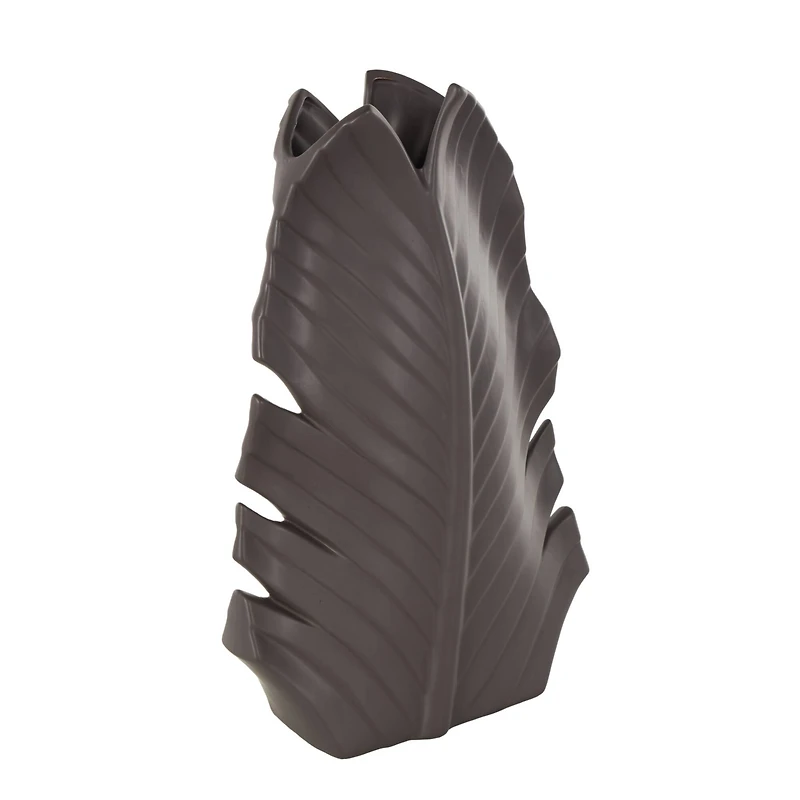 17" Black Ceramic Palm Leaf Decorative Vase