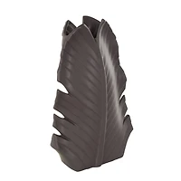 17" Black Ceramic Palm Leaf Decorative Vase