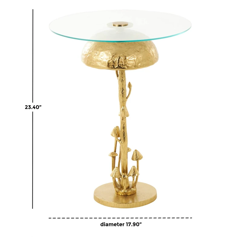 23" Gold Aluminum Metal Mushroom Table with Glass Tabletop