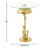 23" Gold Aluminum Metal Mushroom Table with Glass Tabletop