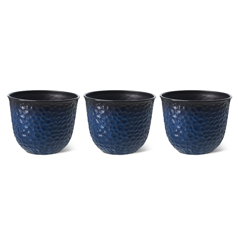 Glitzhome® 11.75" Honeycomb Textured Cobalt Blue Faux Ceramic Plastic Planters, 3ct.