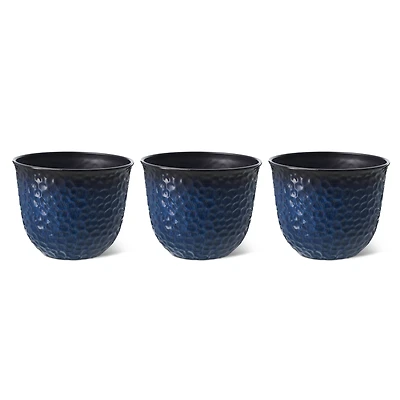 Glitzhome® 11.75" Honeycomb Textured Cobalt Blue Faux Ceramic Plastic Planters, 3ct.