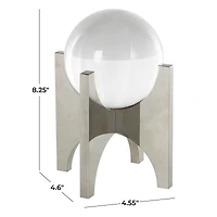 8.25" Clear Glass Orb Sculpture with Silver X-Shaped Stand