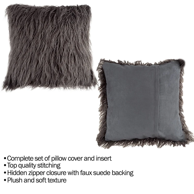 Hastings Home Mongolian Faux Fur Pillow