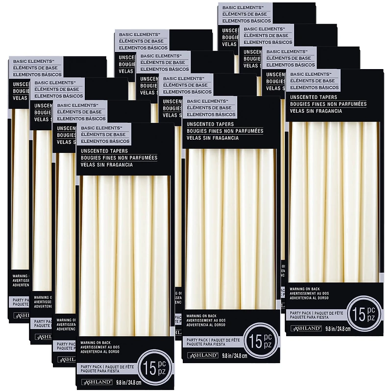 12 Packs: 15 ct. (180 total) Basic Elements™ 10" Ivory Taper Candles by Ashland®