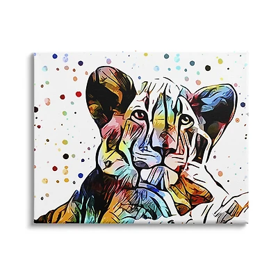 Stupell Industries Abstract Lion Cub Portrait Vibrant Polka Dots Canvas Wall Art
