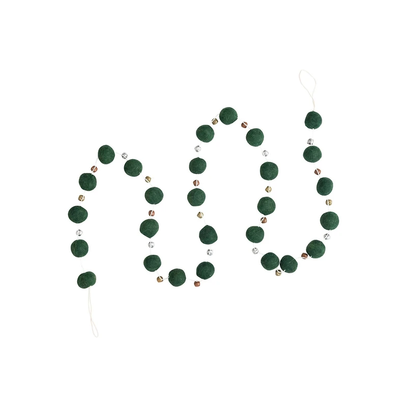 Hello Honey® 6ft. Green Wool Felt Balls & Bells Garland