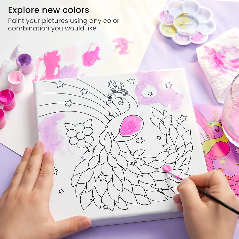 Arteza® Kids Canvas Paint Kit, 4 8x8 Canvas with Brushes & Paints Fantasy
