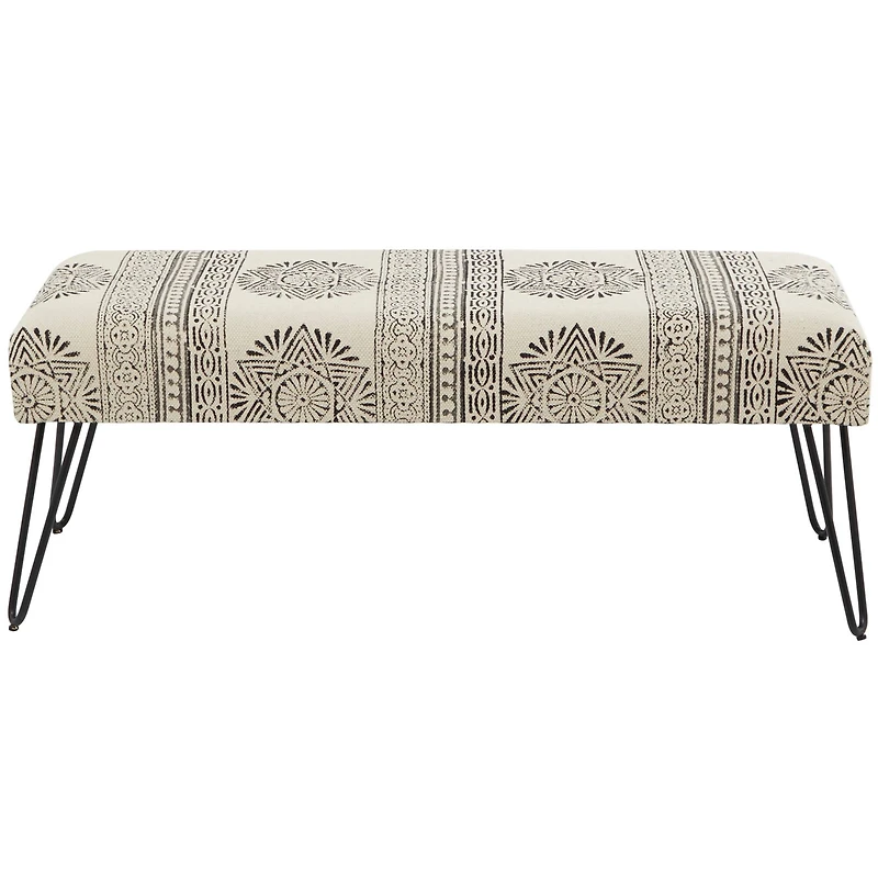 47" White Metal Floral Bench with Metal Hairpin Legs