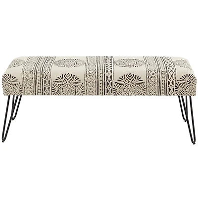 47" White Metal Floral Bench with Metal Hairpin Legs