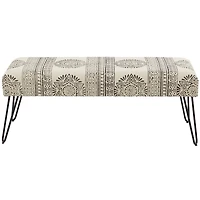 47" White Metal Floral Bench with Metal Hairpin Legs