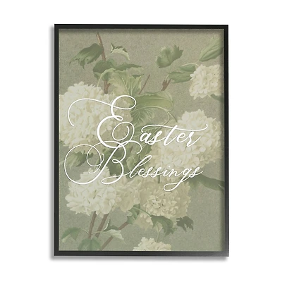 Stupell Industries Easter Blessings Sentiment Vintage White Hydrangea Florals Green Framed Giclee Art