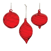 Red Swirl Glass Ornaments Set