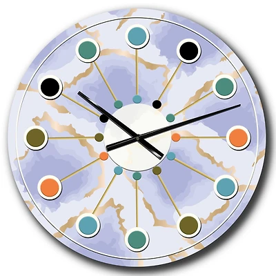 Designart 'Pastel Blue And Gold Abstract Shapes Pattern Mid-Century Modern Wall Clock