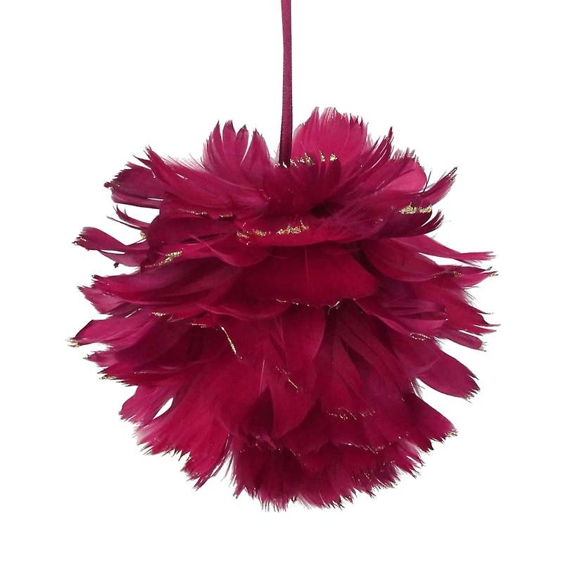 5.5" Pink & Gold Glitter Tipped Feather Ball Ornament
