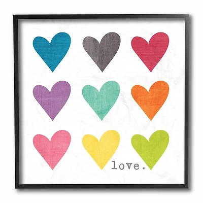 Stupell Industries Watercolor Cute Hearts Love Framed Wall Art