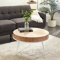 18'' Natural Brown Wood & Iron Modern Coffee Table